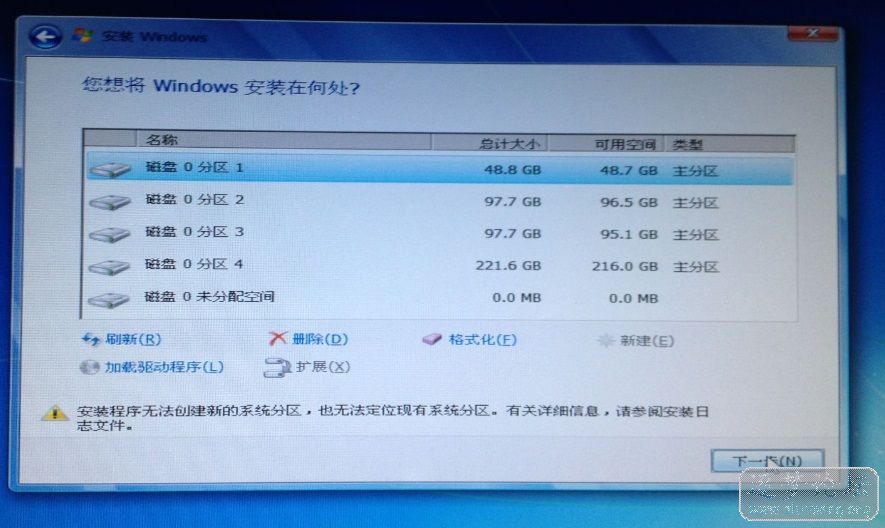 安装程序无法创建新的系统分区.jpg